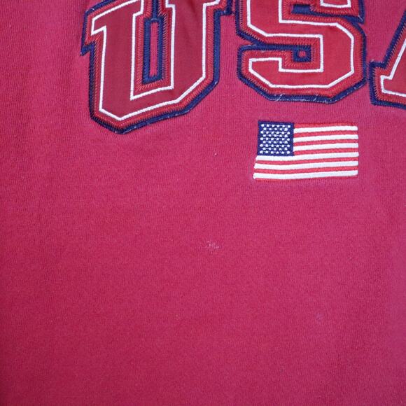 Vintage USA Flag Embroidered Medium Red Long Sleeve Pullover Sweatshirt - Picture 7 of 11